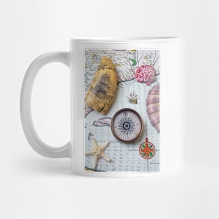 Compass With Ship Craving On Old Map Mug